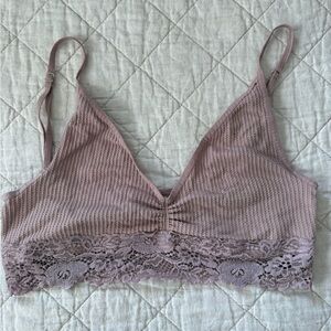 Lace Trim Ribbed Bralette - Pink